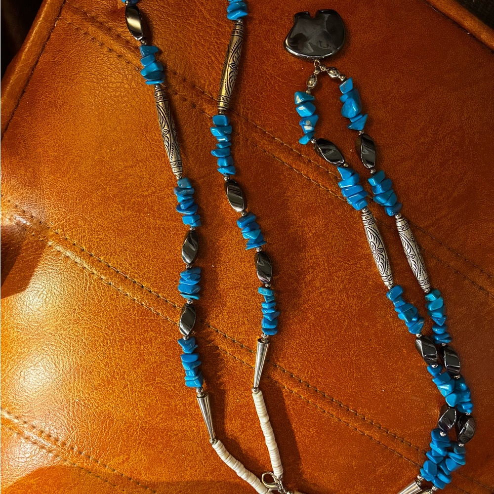 Turquoise and Silver Beaded Necklace